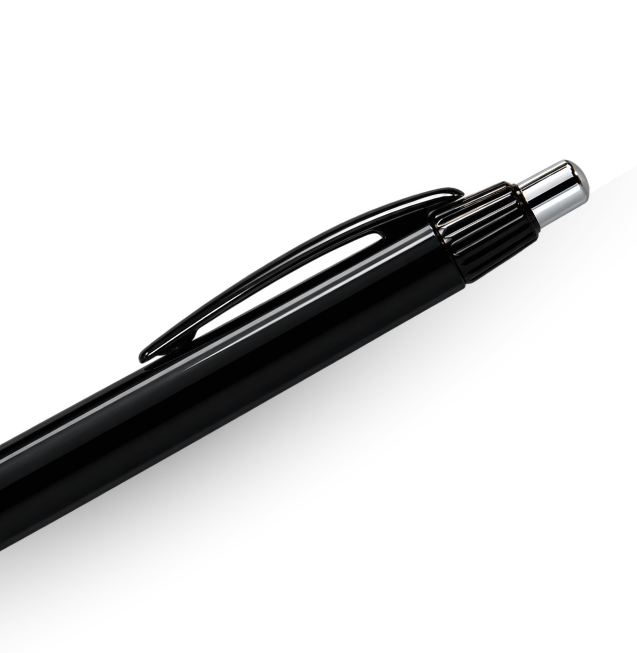 A close-up of the American Bass Audio Cubano Pen - Black & Silver, a retractable ballpoint with a sleek clip, photographed on a white background—ideal as dealer swag or a standout trade show giveaway.
