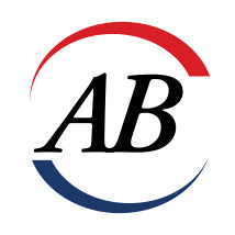 American Bass logo with the words American Bass above a red line, a red and blue semicircle on the left, and the slogan Excellence In Sound in red italics on the right.
