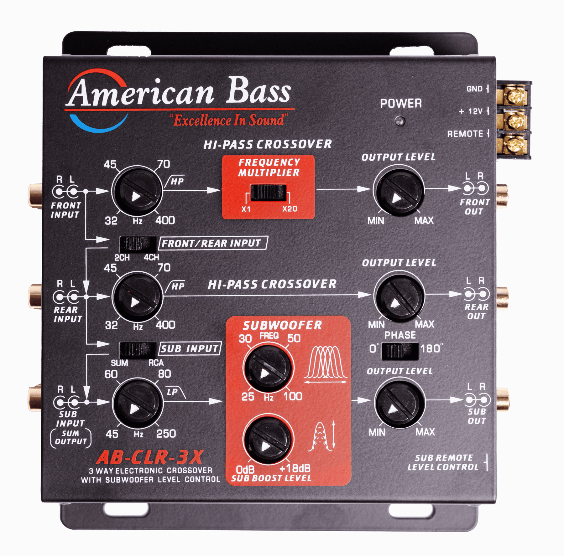 AB - CLR - 3X 3 - Way Active Electronic Crossover with Subwoofer Level Control - American Bass Audio