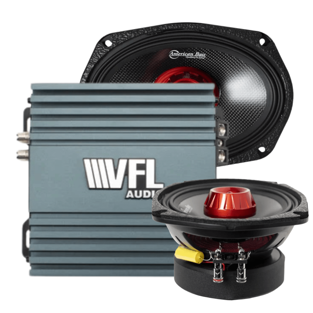 Biker Rebel Bundle — 2x Biker 6x9" Midrange + VFL Rebel REBEL-900.4 Amplifier - American Bass Audio