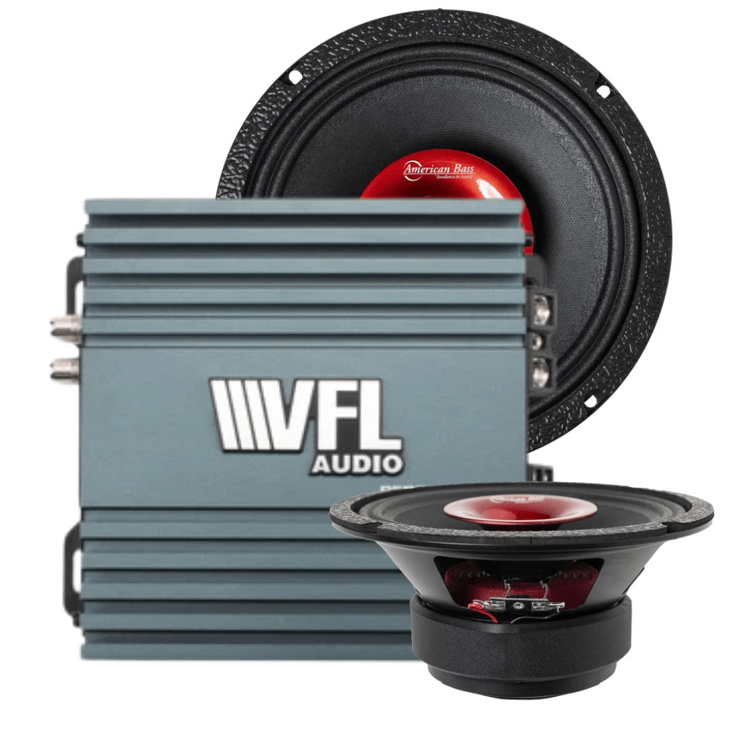 Falcon Rider Bundle — 2x Falcon Series 8" Midrange Speakers + VFL Rebel REBEL-900.4 Amplifier - American Bass Audio
