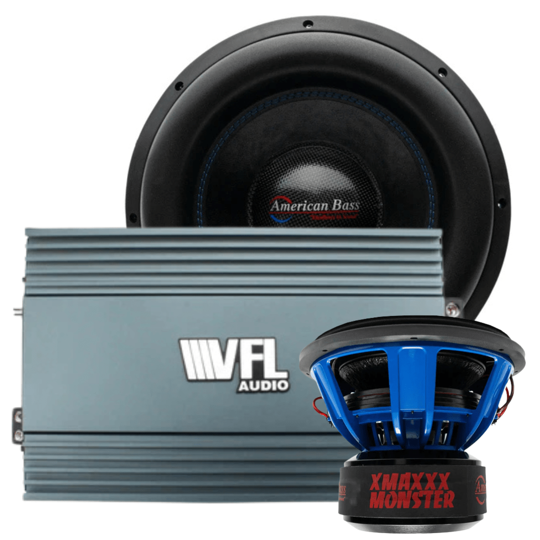 Monster Bass Bundle — 2x XMAXXX Monster 15" Subwoofer + VFL REBEL-8000.1 Amplifier - American Bass Audio