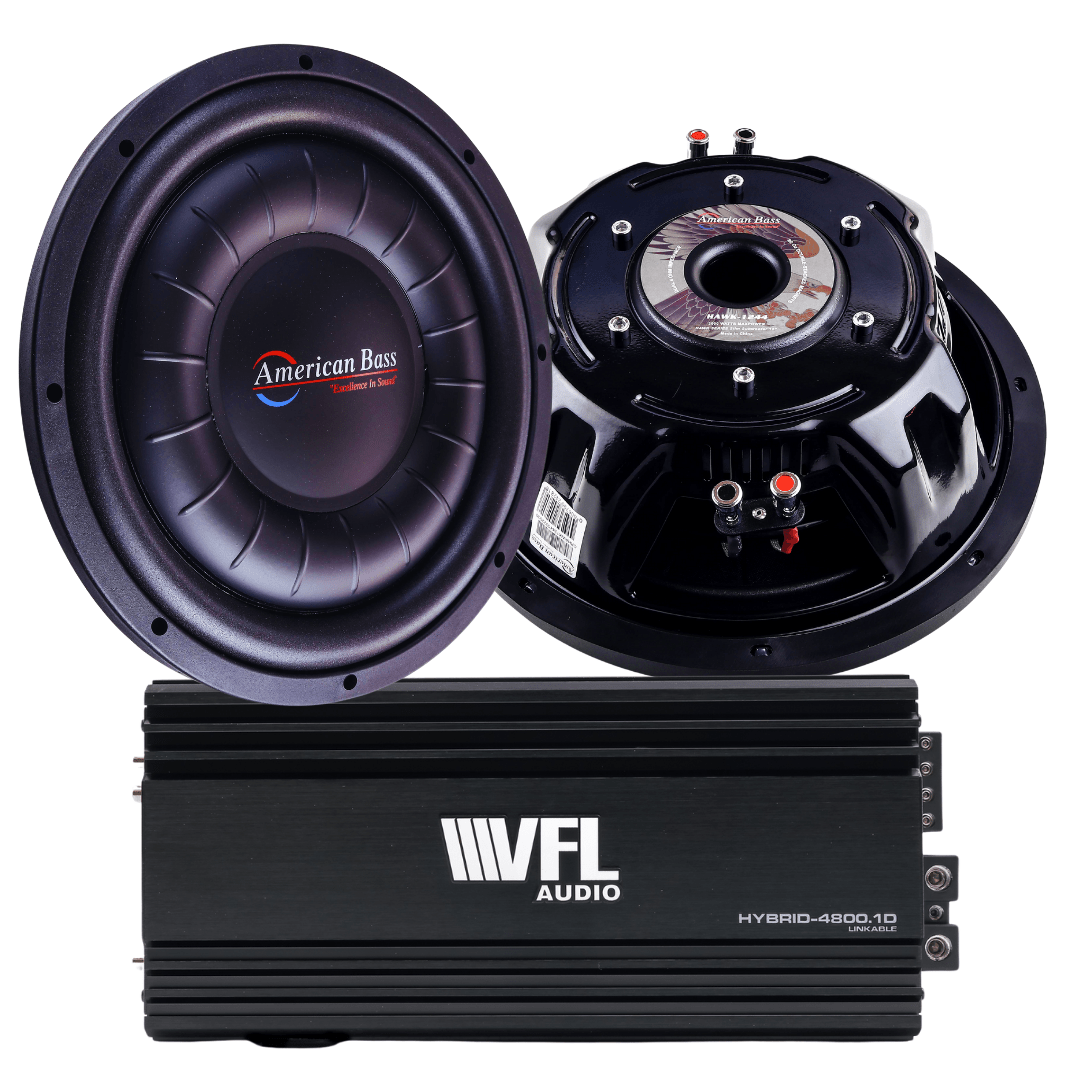 Power Pack: 2 Hawk Slim 12 Subwoofers + VFL Hybrid 4800.1 Amplifier - American Bass Audio