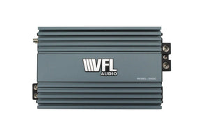 American Bass Audio's Ground Pound Bundle—featuring two DX 12" subwoofers paired with the powerful VFL Rebel REBEL-3000.1 monoblock amplifier—is shown here with the gray amplifier viewed from above on a white background, highlighting its cooling fins and dual connection terminals on either side. This setup is ideal for delivering exceptional power to your American Bass DX dual 12" subs.
